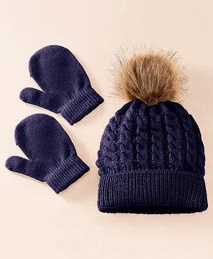 Priaansha Creations Self Designed Winter Warm Cap Glove Set - Navy Blue
