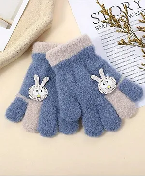 Priaansha Creations Rabbit Detailed  Warm Gloves - Blue