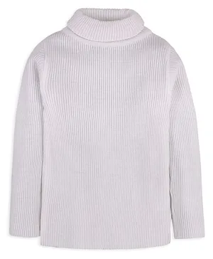 RVK Full Sleeves  Ribbed Solid Pullover Sweater - White