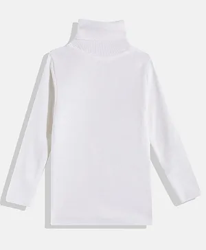 RVK Full Sleeves Solid High Neck Skivvy Sweater - White