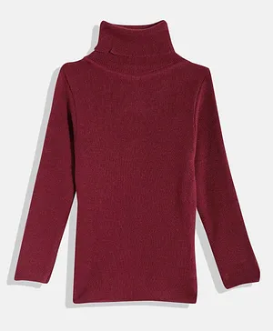 RVK Full Sleeves Solid High Neck Skivvy Sweater - Maroon