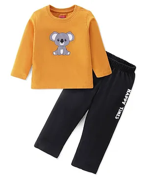 Babyhug Cotton Knit Full Sleeves T-Shirt and Lounge Pant Koala Print - Yellow & Blue