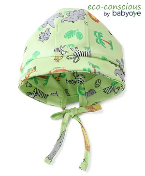Babyoye 100% Cotton Knit Eco Jiva Finish Baby Cap Elephant Prints Green- Diameter 9.5 cm