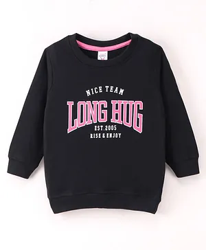 Pink Rabbit Looper Full Sleeves Sweatshirt With Text Print - Black