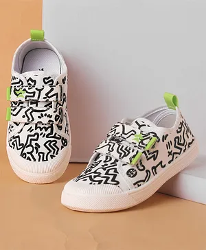 Cute Walk by Babyhug Velcro Closure Casual Shoes with Doodle Print - White