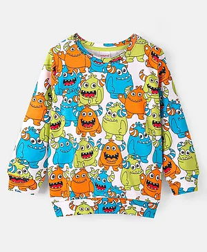 Babyhug Cotton Knit Full Sleeves Monsters Printed Sweatshirt - Multicolour