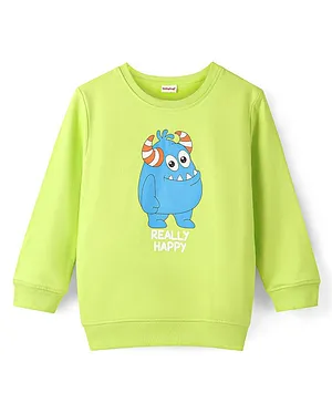 Babyhug Cotton Full Sleeves Sweatshirt with Monster Graphics Print - Lime Green