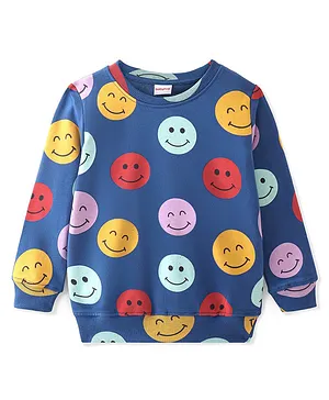 Babyhug 100% Cotton Knit Full Sleeves Sweatshirt With Smile Print - Navy Blue