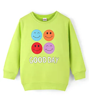 Babyhug Cotton Full Sleeves Sweatshirt with Smiley Graphics Print - Lime Green