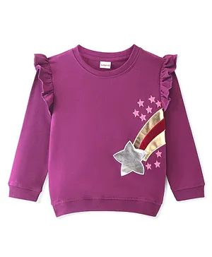 Babyhug 100% Cotton Knit Full Sleeves Sweatshirt with Star Graphics - Purple