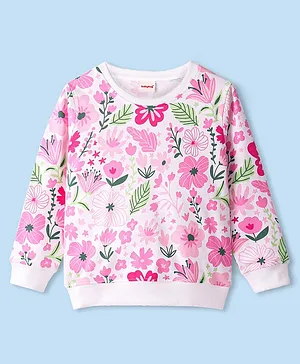 Babyhug Cotton Knit Full Sleeves Floral Printed Sweatshirt - Pink