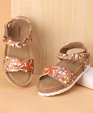 Babyoye Velcro Closure Sandals with Floral Design - Pink