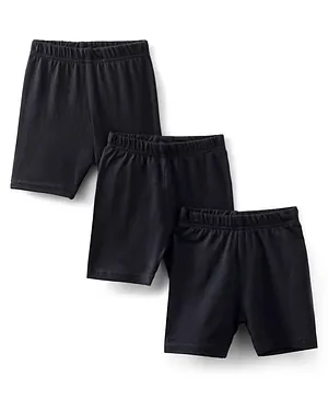 Babyhug Cotton Lycra Cycling Shorts Solid Colour Pack of 3-  Black