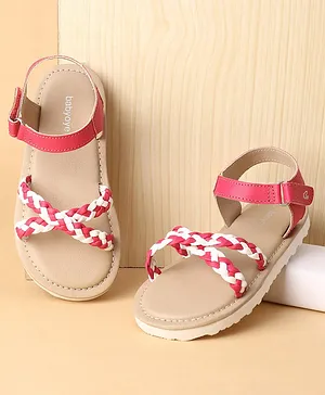 Babyoye Solid Sandals with Velcro Closure & Braid Straps - Pink