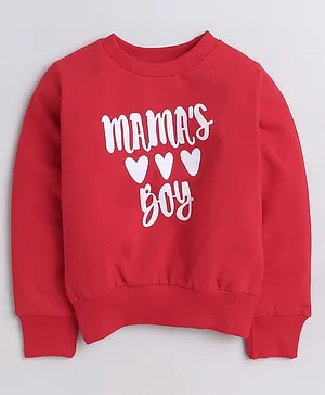 Aww Hunnie Full Sleeves Mamas Boy Text Printed Cotton Terry Autumn Winter Sweatshirt - Red