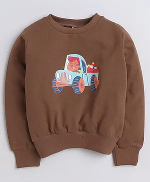 Aww Hunnie Full Sleeves Girl Driving Jeep Printed Cotton Terry Autumn Winter Sweatshirt - Brown