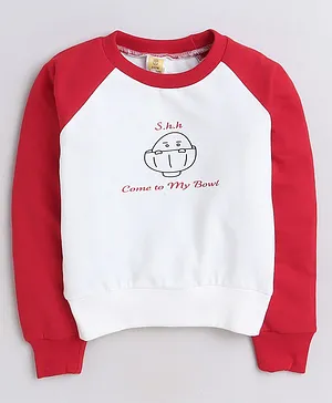 Aww Hunnie Raglan Full Sleeves Placement Text   Printed Cotton Terry Autumn Winter Sweatshirt -Red