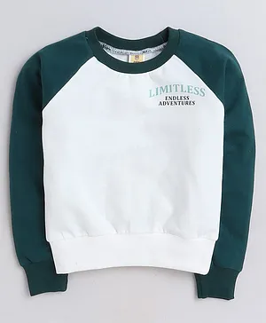 Aww Hunnie Raglan Full Sleeves Placement Text   Printed Cotton Terry Autumn Winter Sweatshirt -Green