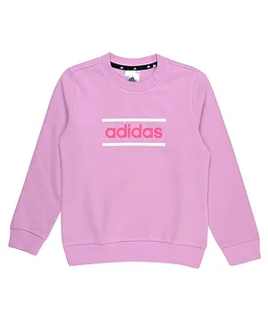 Adidas Kids Cotton Knit Full Sleeves Sports Sweatshirt Logo Print - Purple