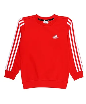 Adidas Kids Cotton Knit Full Sleeves Sports Sweatshirt Logo Print - Red
