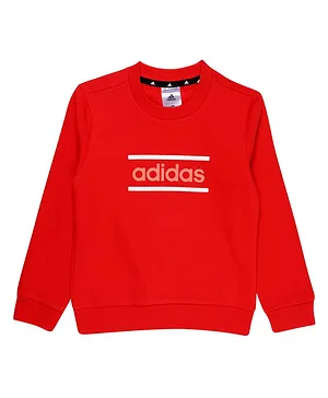 Adidas Kids Cotton Knit Full Sleeves Sports Sweatshirt Logo Print - Red