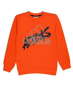 Adidas Kids Cotton Knit Full Sleeves Sports Sweatshirt Logo Print - Orange