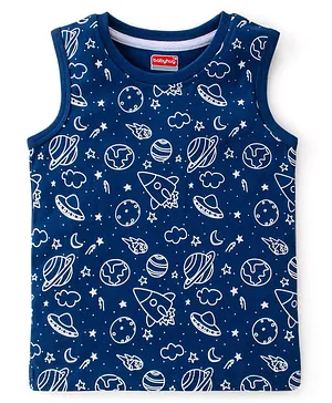Babyhug Cotton Sleeveless Tank T-Shirt With Space Graphics - Navy