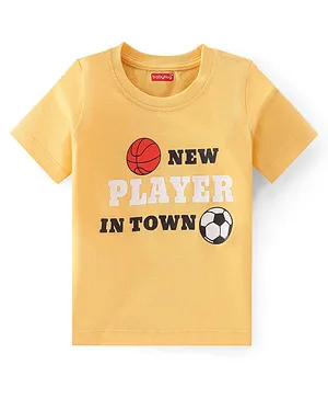 Babyhug 100% Cotton Knit Half Sleeves T-Shirt With Basketball Graphics - Yellow