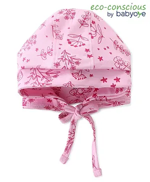 Babyoye Eco Conscious 100% Cotton with Eco Jiva Finish Caps Solid Dyed Floral Print - Pink