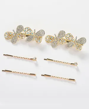 Hola Bonita Hair Pins with Butterfly Applique Pack of 6 - Golden
