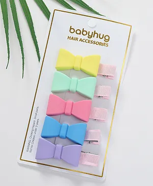 Babyhug Hair Pins And Clips with Bow Applique Free Size Pack of 5 - Multicolour