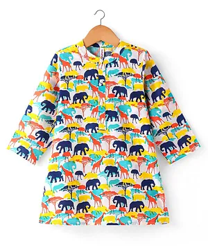 Babyhug 100% Cotton Woven Full Sleeves Kurta Wild Animal Print - Multicolour