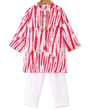 Babyhug 100% Cotton Woven Full Sleeves Tie & Dye Kurta With Pyjama Set - Pink & White