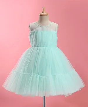 Bluebell Net Woven Sleeveless Party Frock Solid Colour - Mint