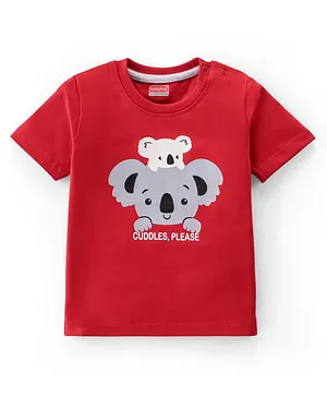 Babyhug 100% Cotton Knit Half Sleeves T-Shirt With Koala Graphics - Red