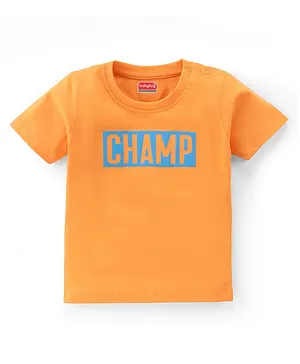 Babyhug 100% Cotton Knit Half Sleeves T-Shirt with Text Graphics - Yellow