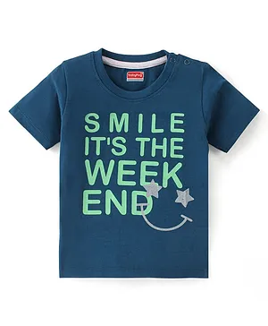 Babyhug 100% Cotton Half Sleeves T-Shirt with Wild Text Graphics - Navy Blue