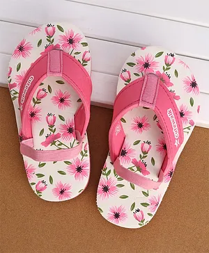 Cute Walk by Babyhug Slip On Flip Flops with Floral Print- Pink