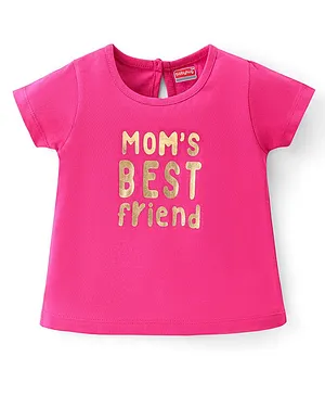 Babyhug Cotton Half Sleeves Top With Text Graphics - Pink