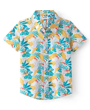 Babyhug 100% Cotton Woven Half Sleeves Regular Collar Shirt Leafy Print - Multicolour