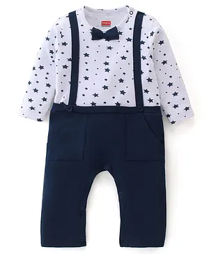 Babyhug 100% Cotton Knit Full Sleeves Romper Star Print - Navy Blue