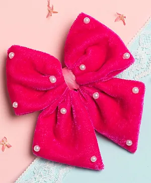 Ribbon Candy Christmas Theme Bow Detailed & Pearl Embellished Alligator Hair Clip -Hot Pink