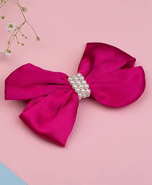 Ribbon Candy   Satin Bow Embellished & Pearl Detailed Alligator Clip -  Hot Pink