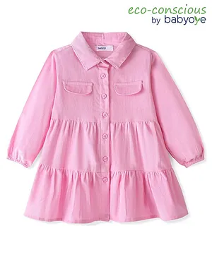 Babyoye Eco Conscious Cotton Full Sleeves Solid Colour Frocks- Pink