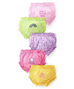 Doodle Poodle 100% Cotton Knit Bloomers with Text & Polka Dot Print Pack of 5 - Multicolour