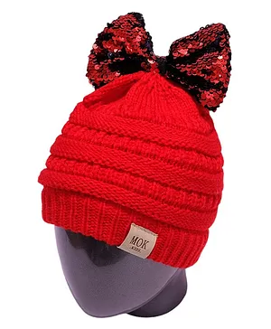 Tipy Tipy Tap Striped Pattern & Sequin Bow Embellished Cap - Red