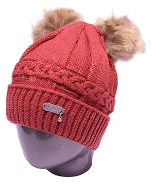 Tipy Tipy Tap Braided Style & Pom Pom Detailed Cap - Red