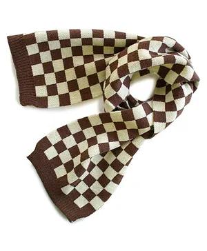 Tipy Tipy Tap Chessboard Checked Detailed Acro Woollen Muffler - Brown
