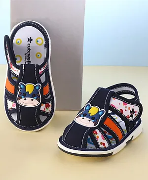 Cute Walk by Babyhug Musical Sandals Velcro Closure With Animal Patch - Blue