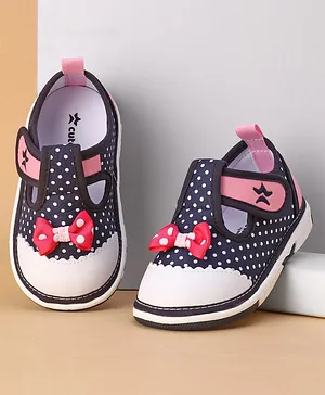 Cute Walk by Babyhug Musical  Shoes with Velcro Closure Polka Dot Print - Navy Blue